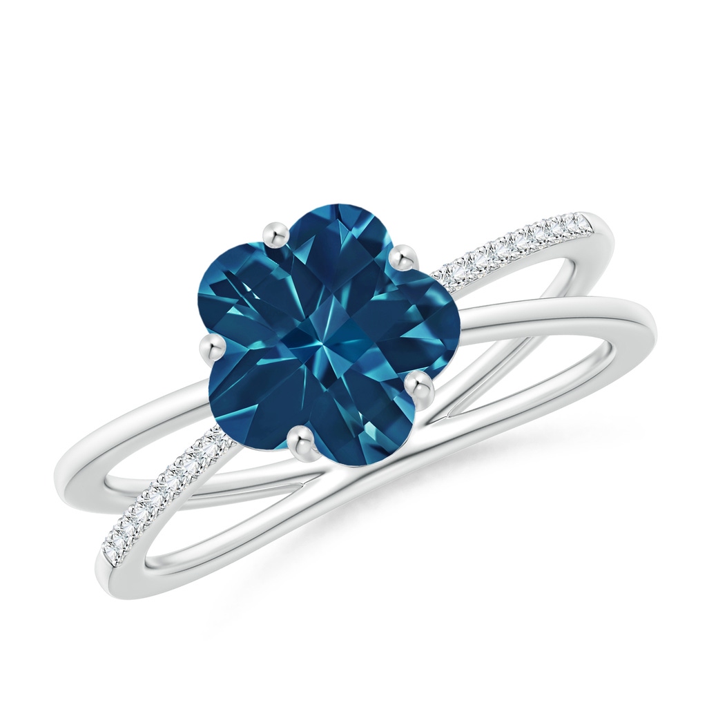 8mm AAAA Five-Petal Flower London Blue Topaz Criss-Cross Ring in White Gold