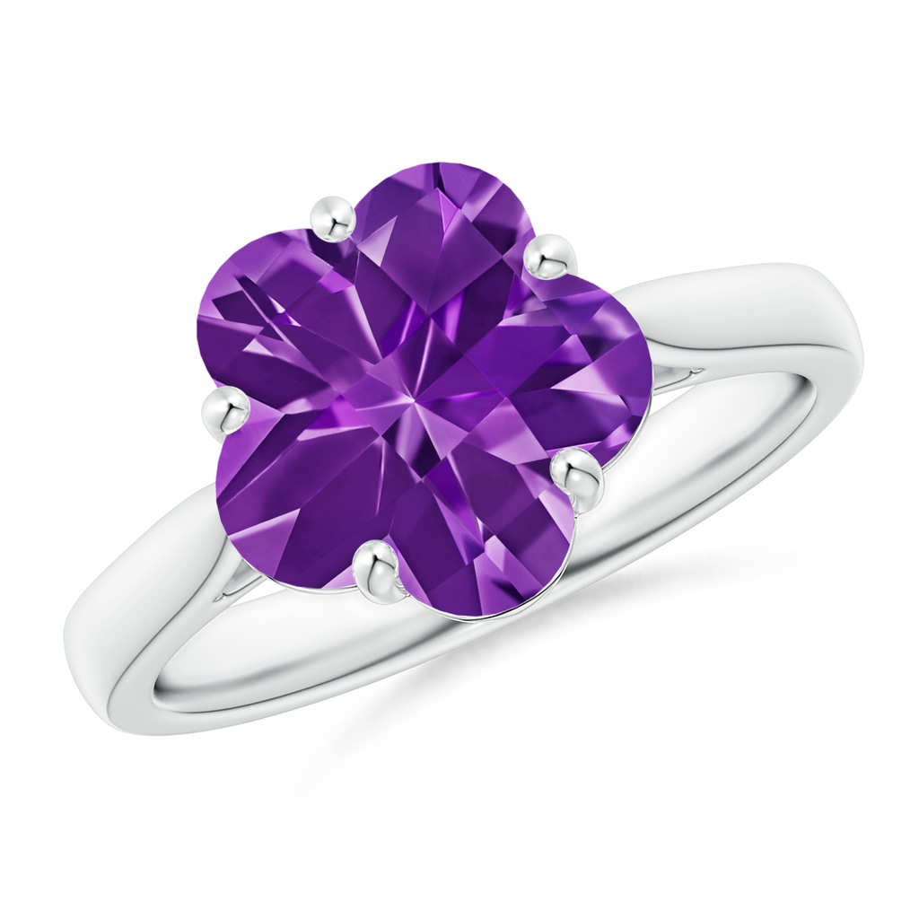 10mm AAAA Classic Five-Petal Flower Amethyst Ring in White Gold 