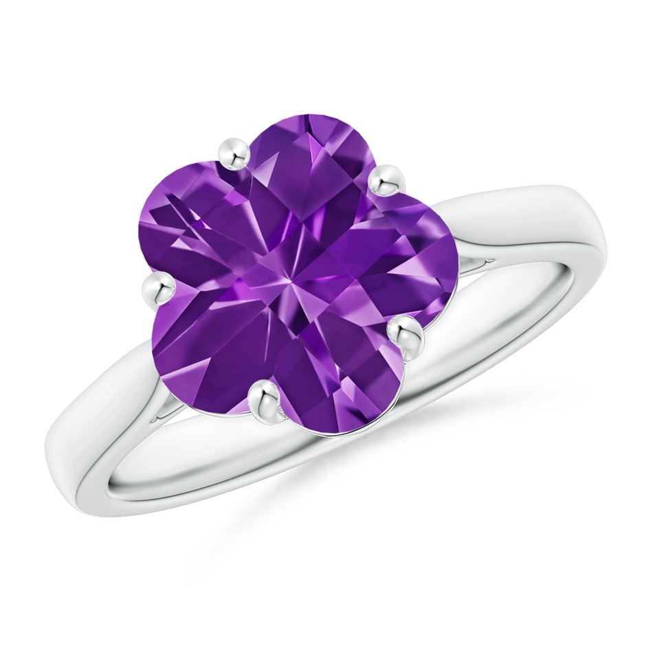 10mm AAAA Classic Five-Petal Flower Amethyst Ring in White Gold 