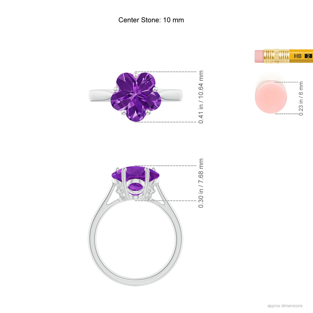 10mm AAAA Classic Five-Petal Flower Amethyst Ring in White Gold Ruler