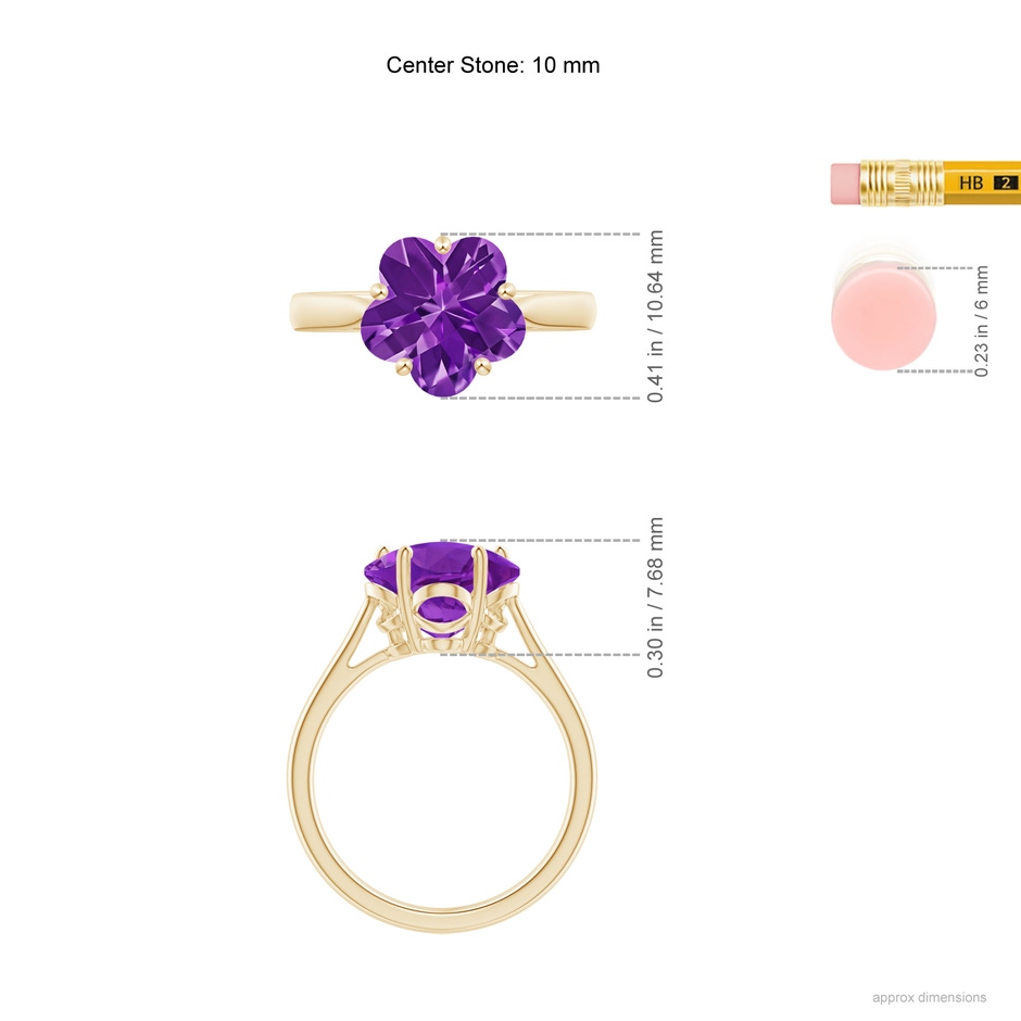 10mm AAAA Classic Five-Petal Flower Amethyst Ring in Yellow Gold ruler