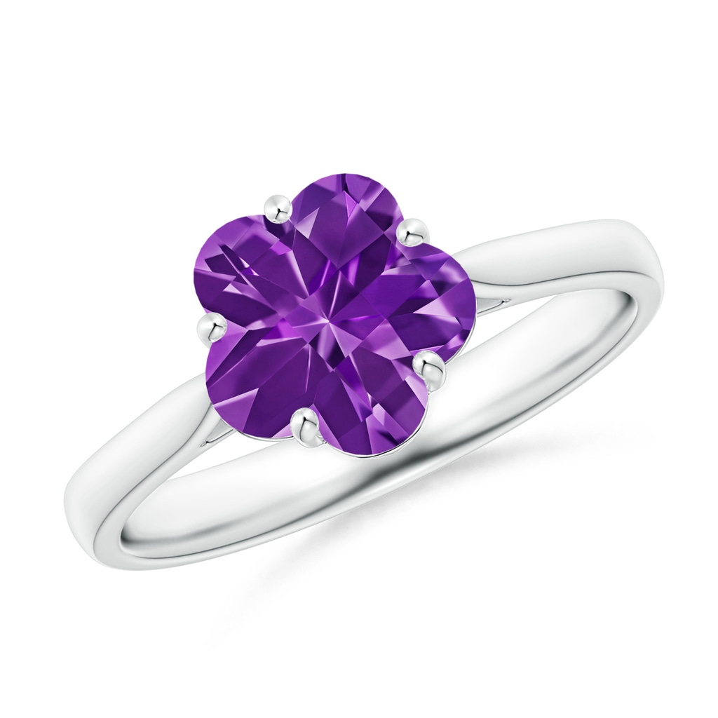 8mm AAAA Classic Five-Petal Flower Amethyst Ring in White Gold