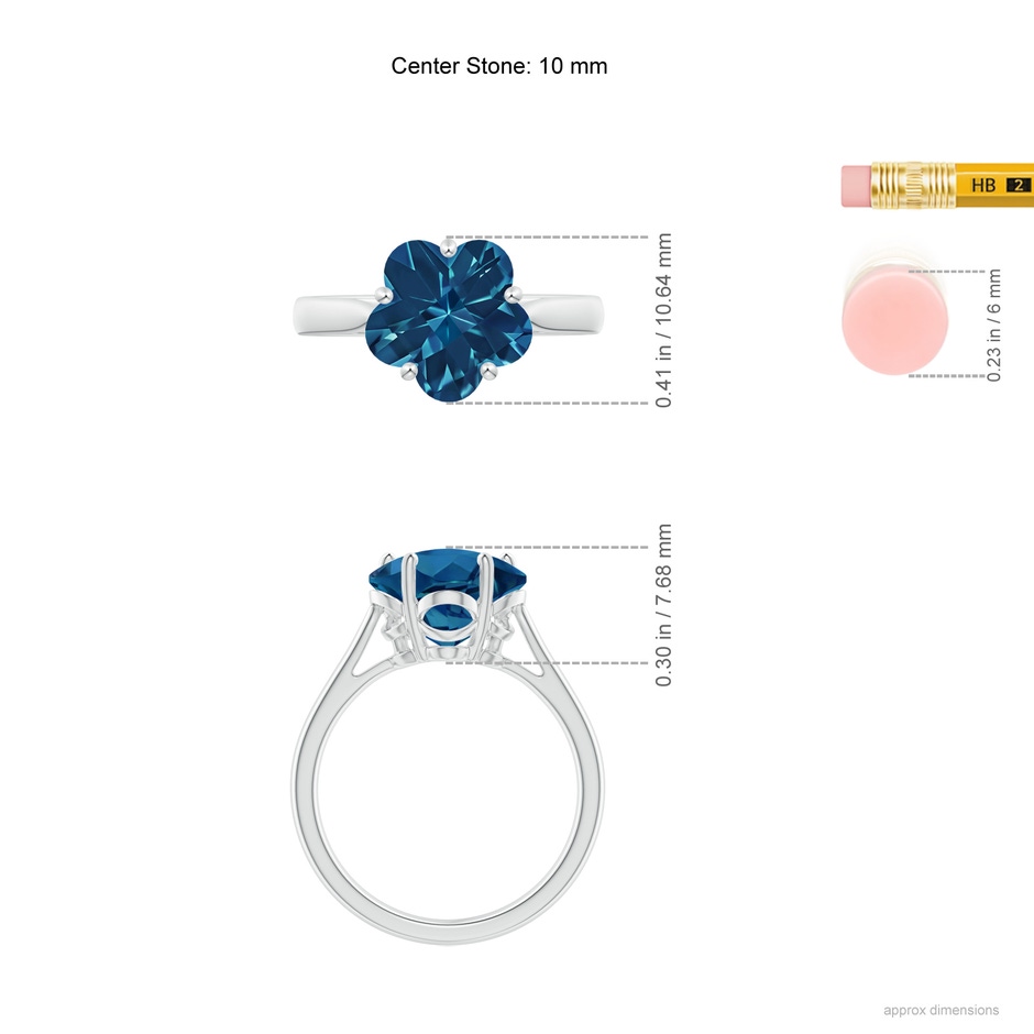 10mm AAAA Classic Five-Petal Flower London Blue Topaz Ring in White Gold ruler