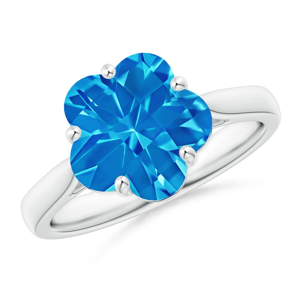 10mm AAAA Classic Five-Petal Flower Swiss Blue Topaz Ring in White Gold