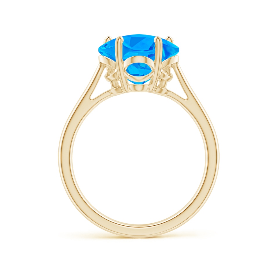 10mm AAAA Classic Five-Petal Flower Swiss Blue Topaz Ring in Yellow Gold side-1