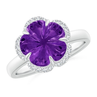 10mm AAAA Tulip-Inspired Amethyst Ring with Diamond Halo in P950 Platinum