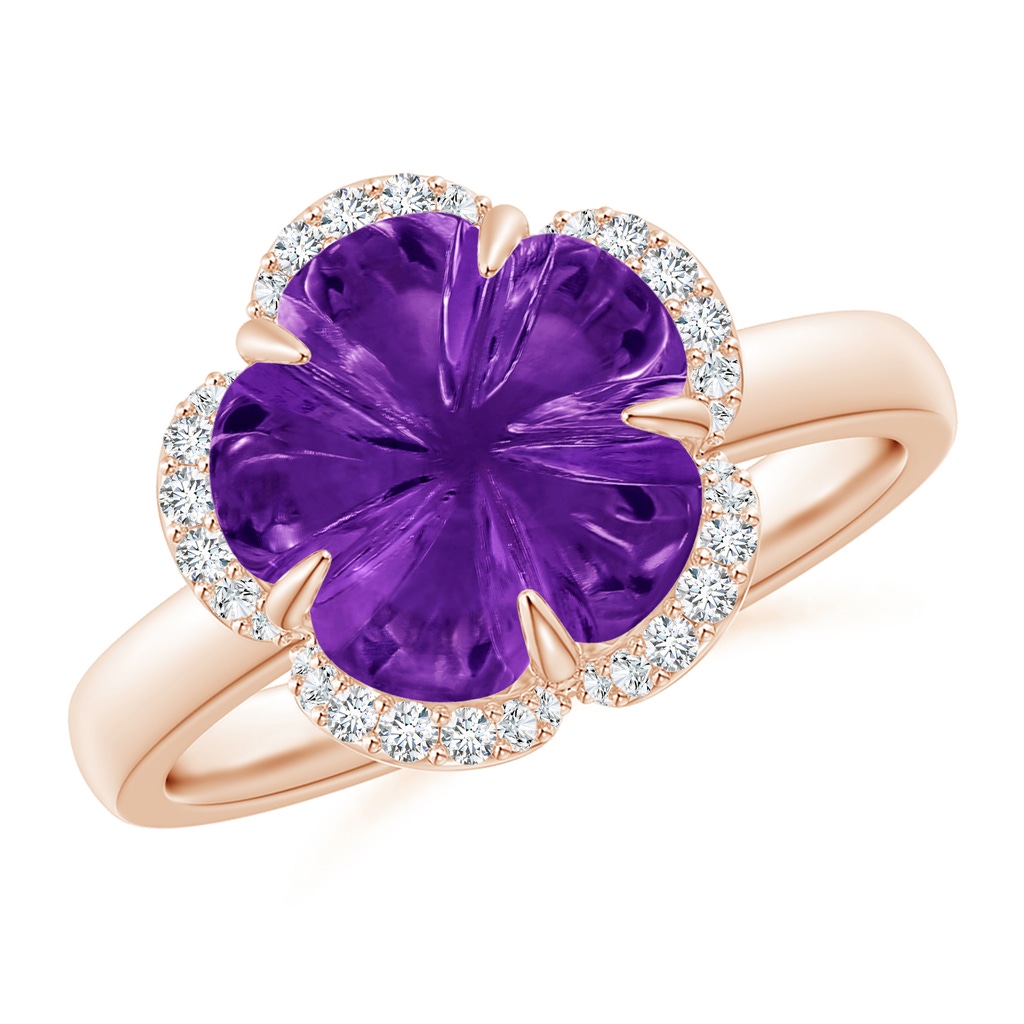 10mm AAAA Tulip-Inspired Amethyst Ring with Diamond Halo in Rose Gold