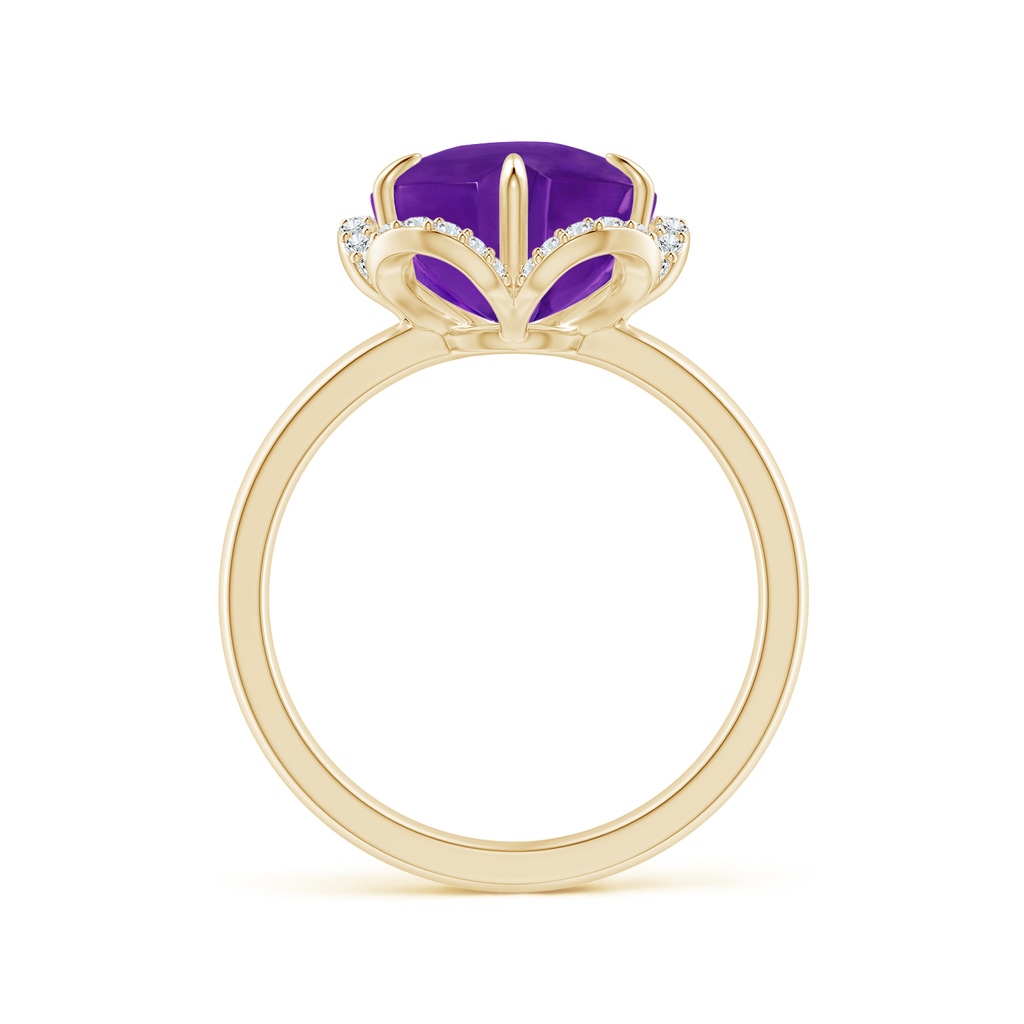 10mm AAAA Tulip-Inspired Amethyst Ring with Diamond Halo in Yellow Gold - side_1