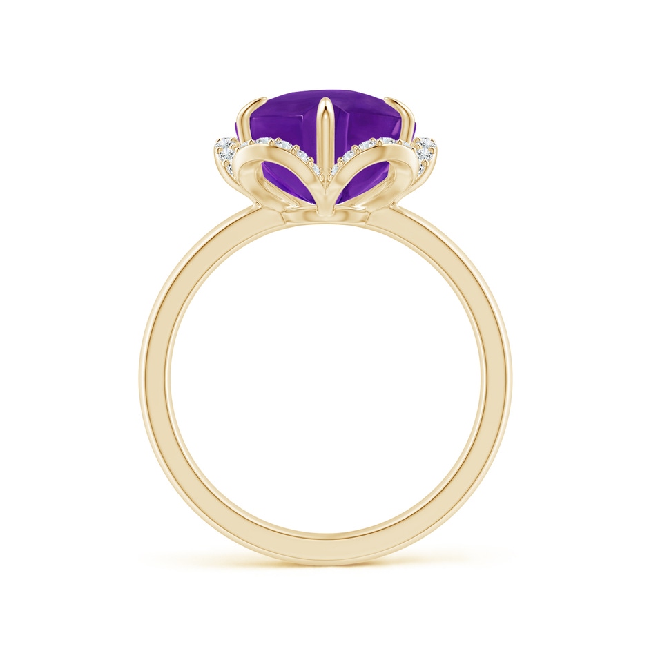 10mm AAAA Tulip-Inspired Amethyst Ring with Diamond Halo in Yellow Gold side-1