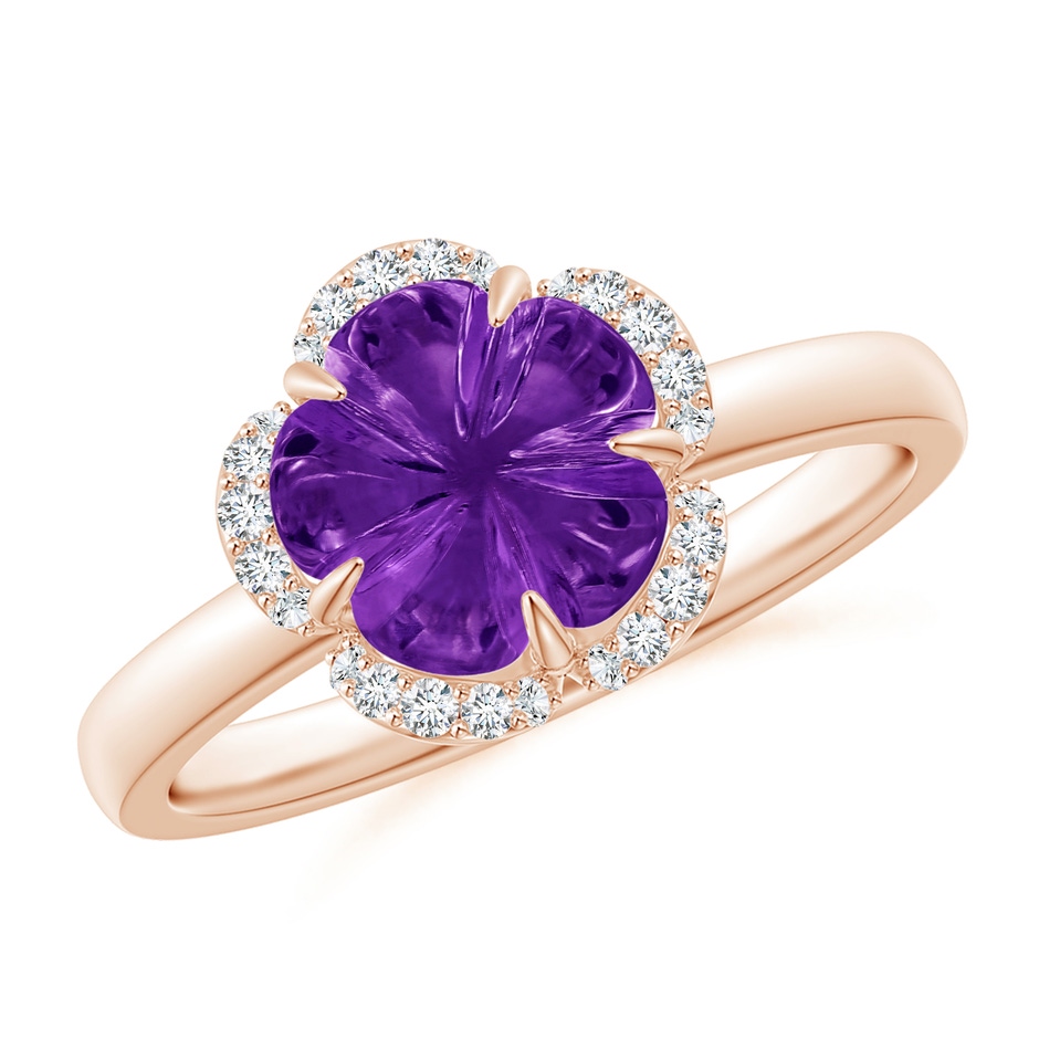 8mm AAAA Tulip-Inspired Amethyst Ring with Diamond Halo in Rose Gold 