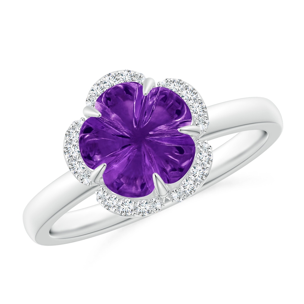 8mm AAAA Tulip-Inspired Amethyst Ring with Diamond Halo in White Gold