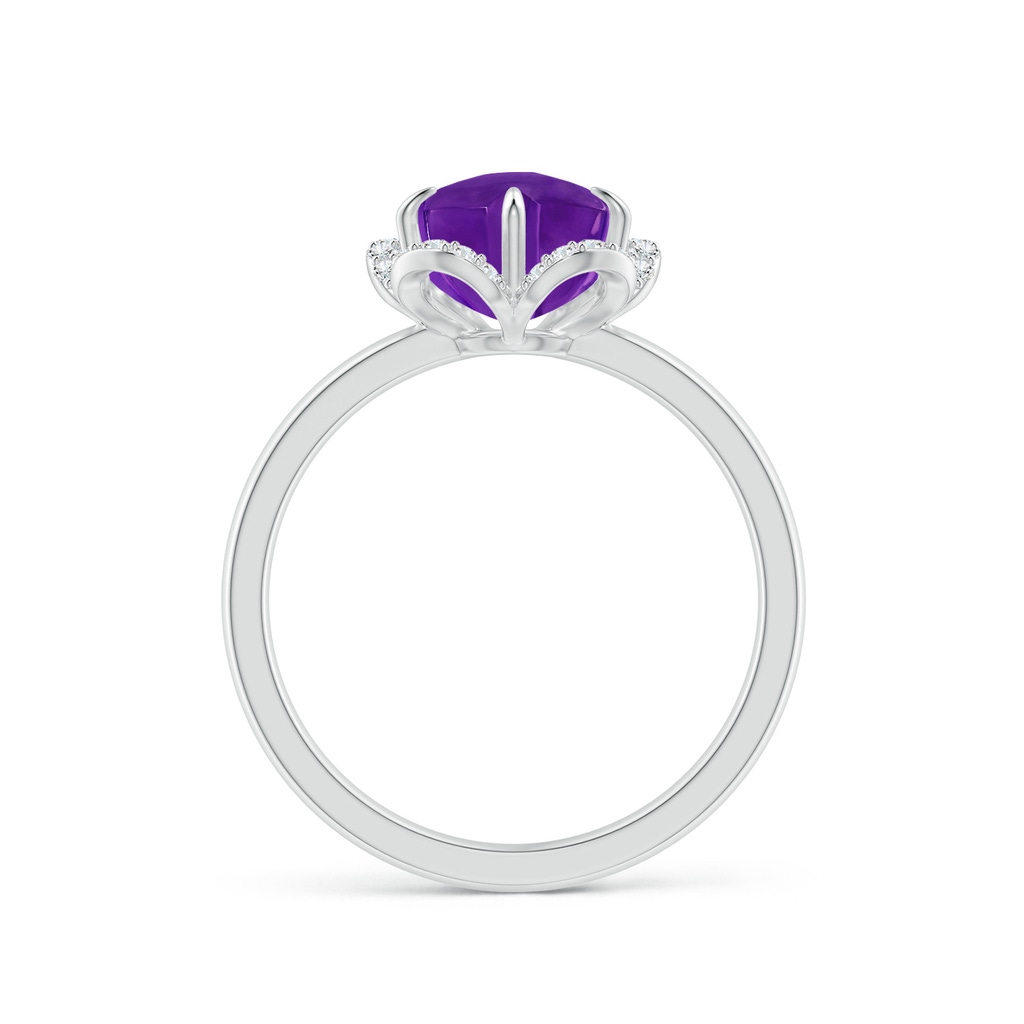 8mm AAAA Tulip-Inspired Amethyst Ring with Diamond Halo in White Gold - side_1