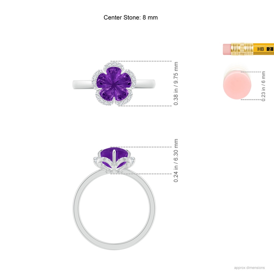 8mm AAAA Tulip-Inspired Amethyst Ring with Diamond Halo in White Gold ruler