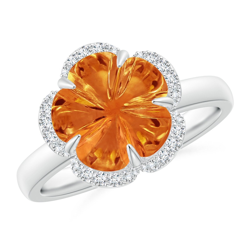 10mm AAAA Tulip-Inspired Citrine Ring with Diamond Halo in P950 Platinum