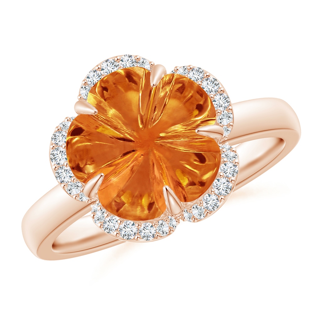 10mm AAAA Tulip-Inspired Citrine Ring with Diamond Halo in Rose Gold