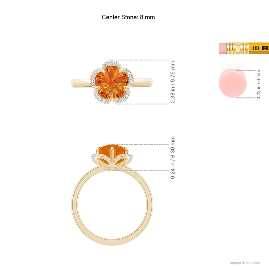 8mm AAAA Tulip-Inspired Citrine Ring with Diamond Halo in Yellow Gold ruler