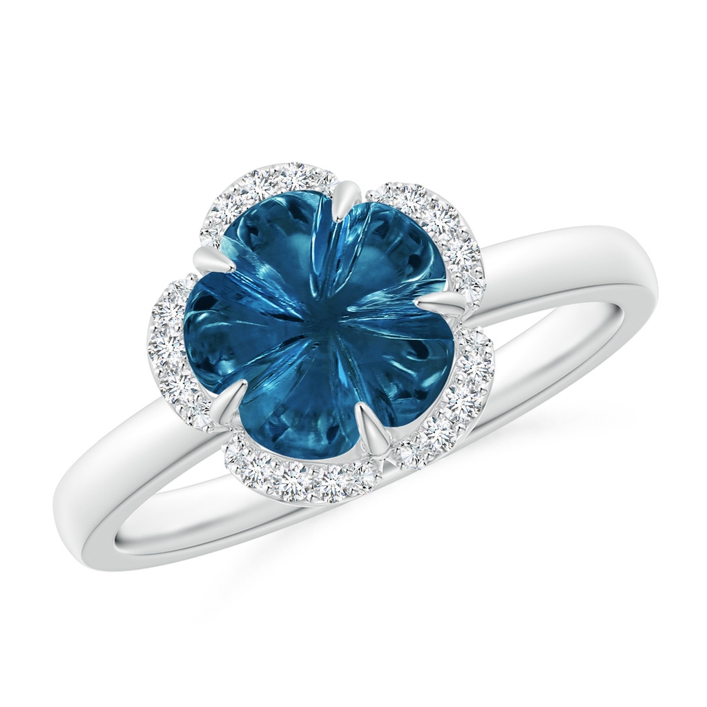 8mm AAAA Tulip-Inspired London Blue Topaz Ring with Diamond Halo in White Gold