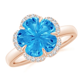 10mm AAAA Tulip-Inspired Swiss Blue Topaz Ring with Diamond Halo in Rose Gold