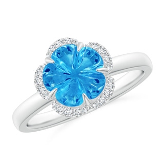 8mm AAAA Tulip-Inspired Swiss Blue Topaz Ring with Diamond Halo in P950 Platinum
