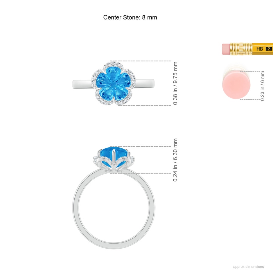 8mm AAAA Tulip-Inspired Swiss Blue Topaz Ring with Diamond Halo in White Gold ruler