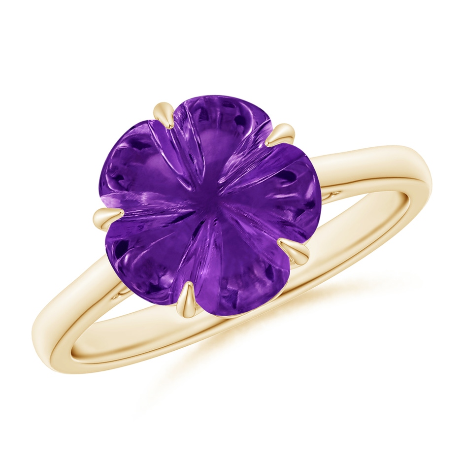 10mm AAAA Five-Petal Flower Amethyst Solitaire Ring in 9K Yellow Gold 