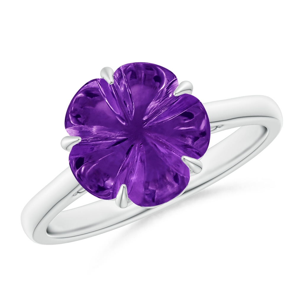 10mm AAAA Five-Petal Flower Amethyst Solitaire Ring in White Gold