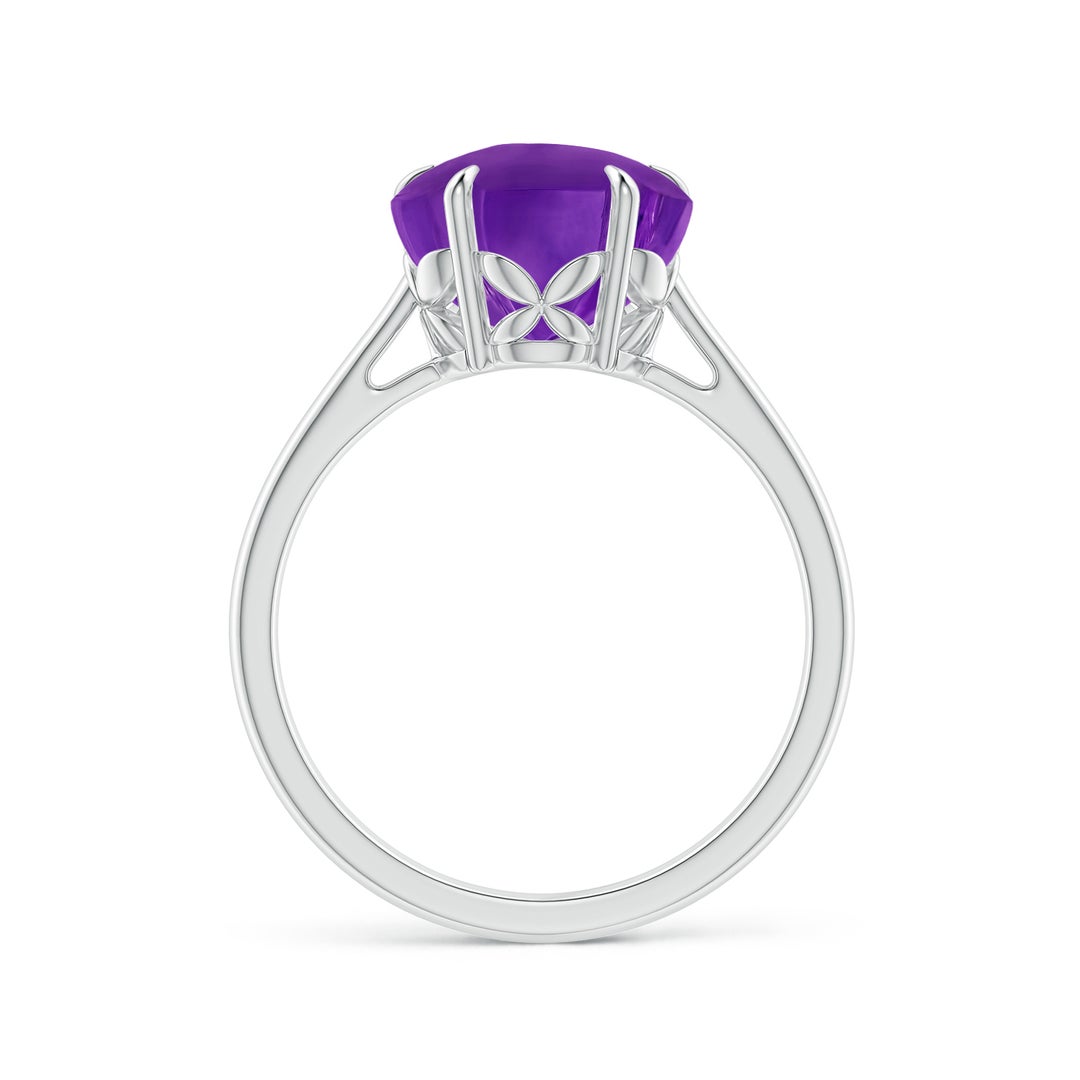 10mm AAAA Five-Petal Flower Amethyst Solitaire Ring in White Gold - side 2