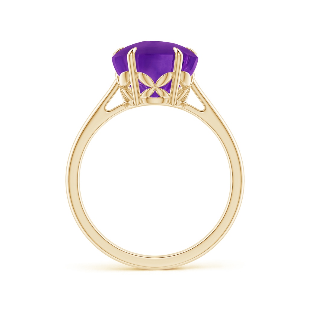 10mm AAAA Five-Petal Flower Amethyst Solitaire Ring in Yellow Gold Side-1