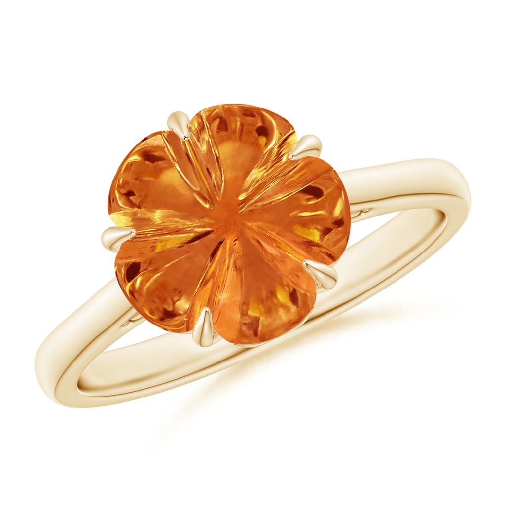 10mm AAAA Five-Petal Flower Citrine Solitaire Ring in Yellow Gold