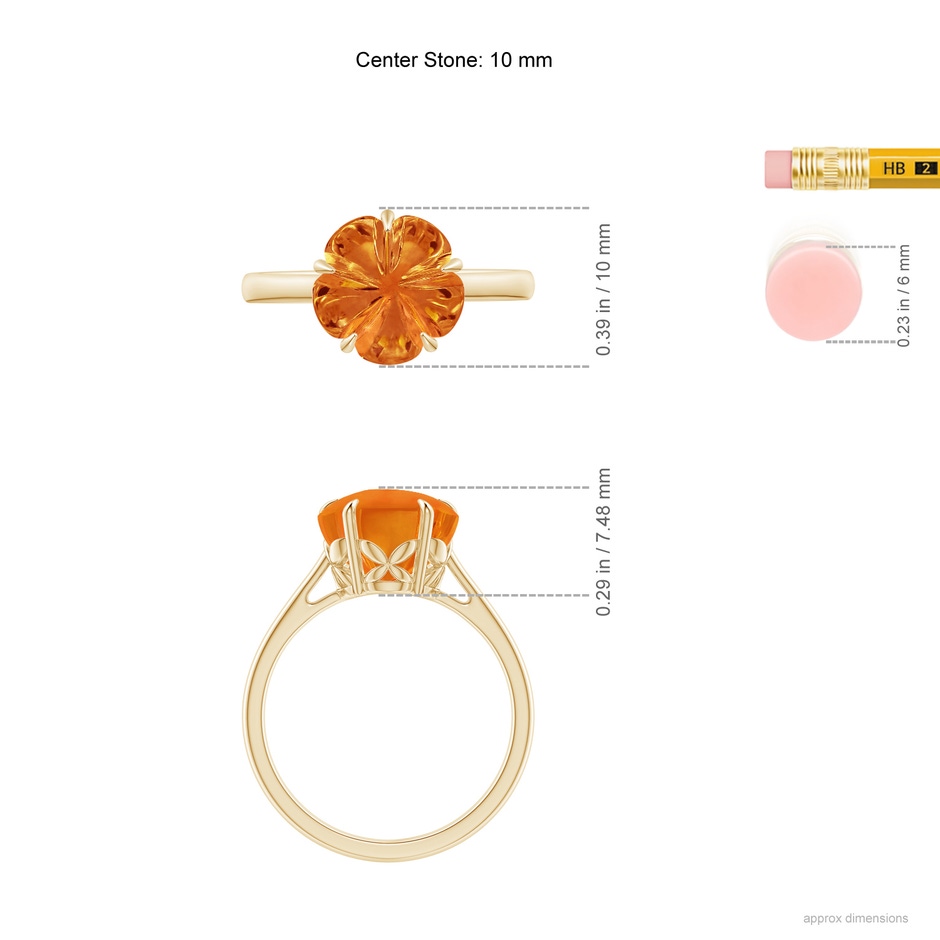 10mm AAAA Five-Petal Flower Citrine Solitaire Ring in Yellow Gold ruler