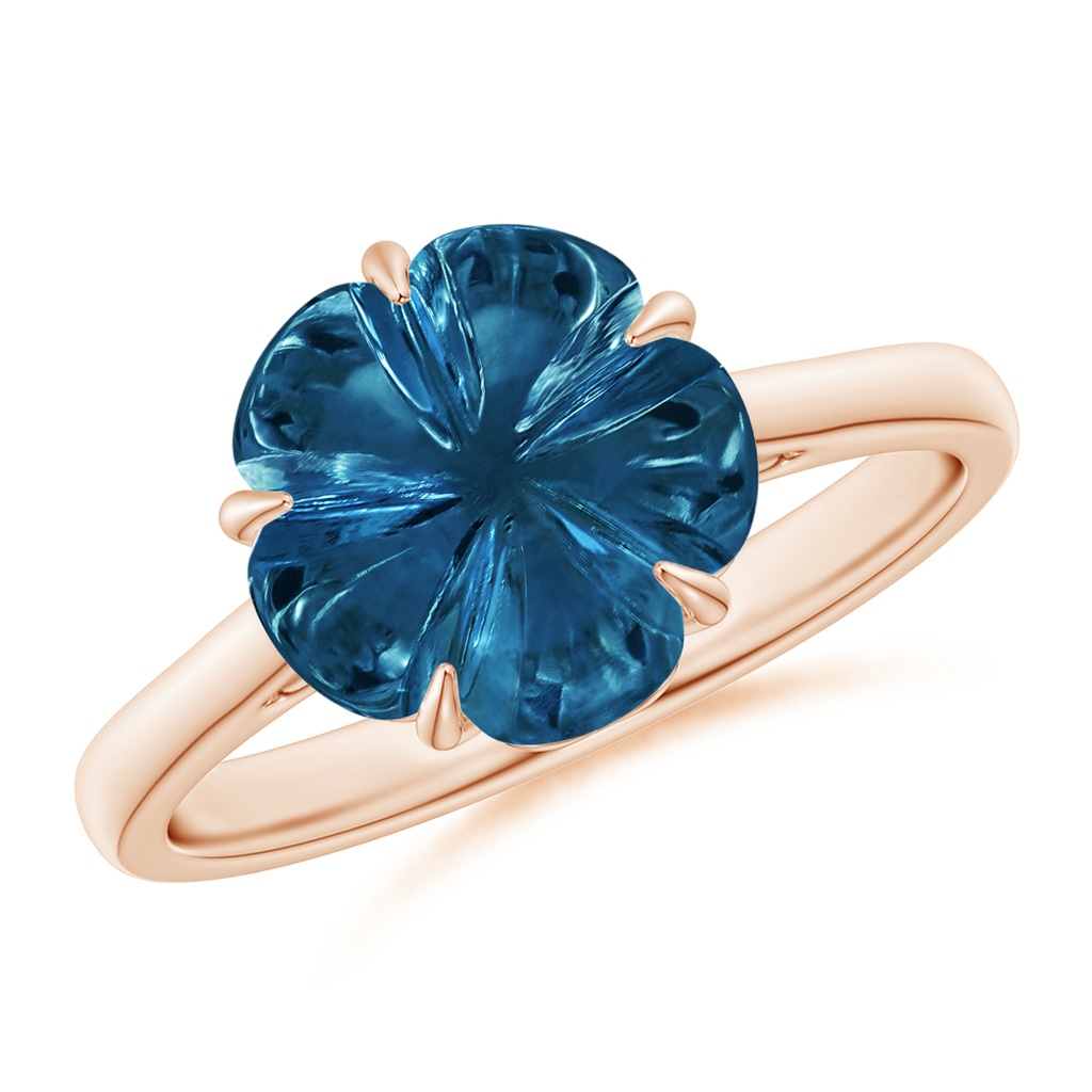 10mm AAAA Five-Petal Flower London Blue Topaz Solitaire Ring in Rose Gold