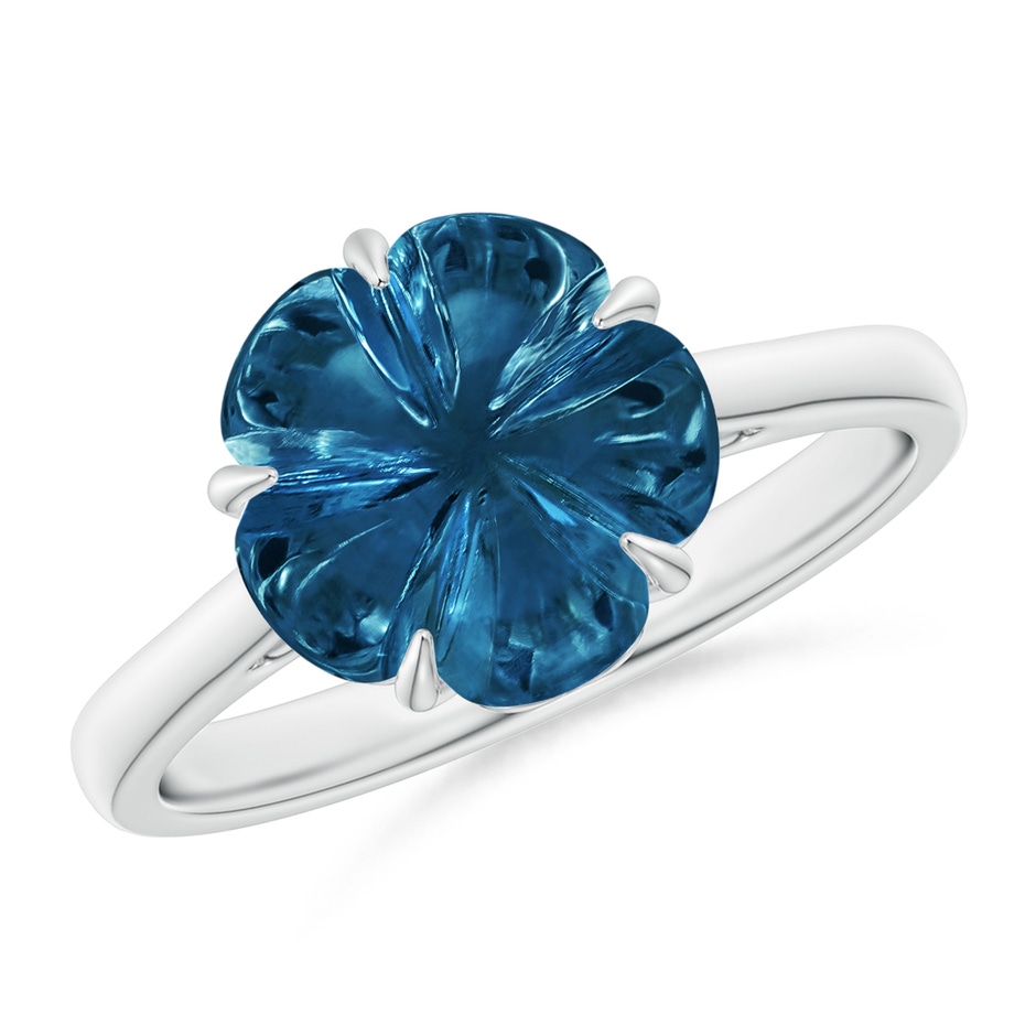 10mm AAAA Five-Petal Flower London Blue Topaz Solitaire Ring in White Gold 