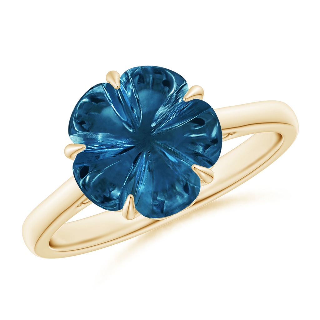 10mm AAAA Five-Petal Flower London Blue Topaz Solitaire Ring in Yellow Gold