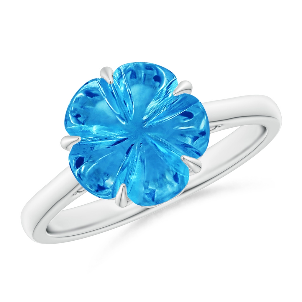 10mm AAAA Five-Petal Flower Swiss Blue Topaz Solitaire Ring in White Gold