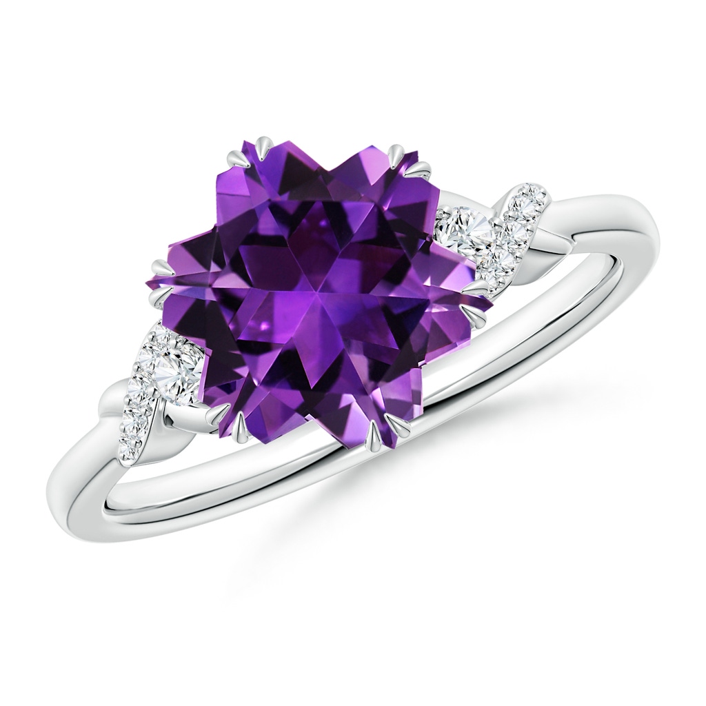 10mm AAAA Snowflake-Cut Amethyst Criss-Cross Shank Ring in White Gold