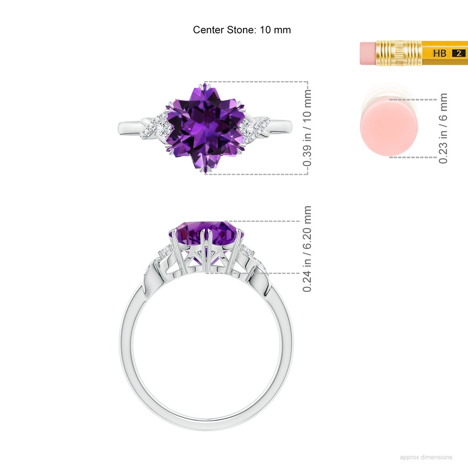 10mm AAAA Snowflake-Cut Amethyst Criss-Cross Shank Ring in White Gold ruler