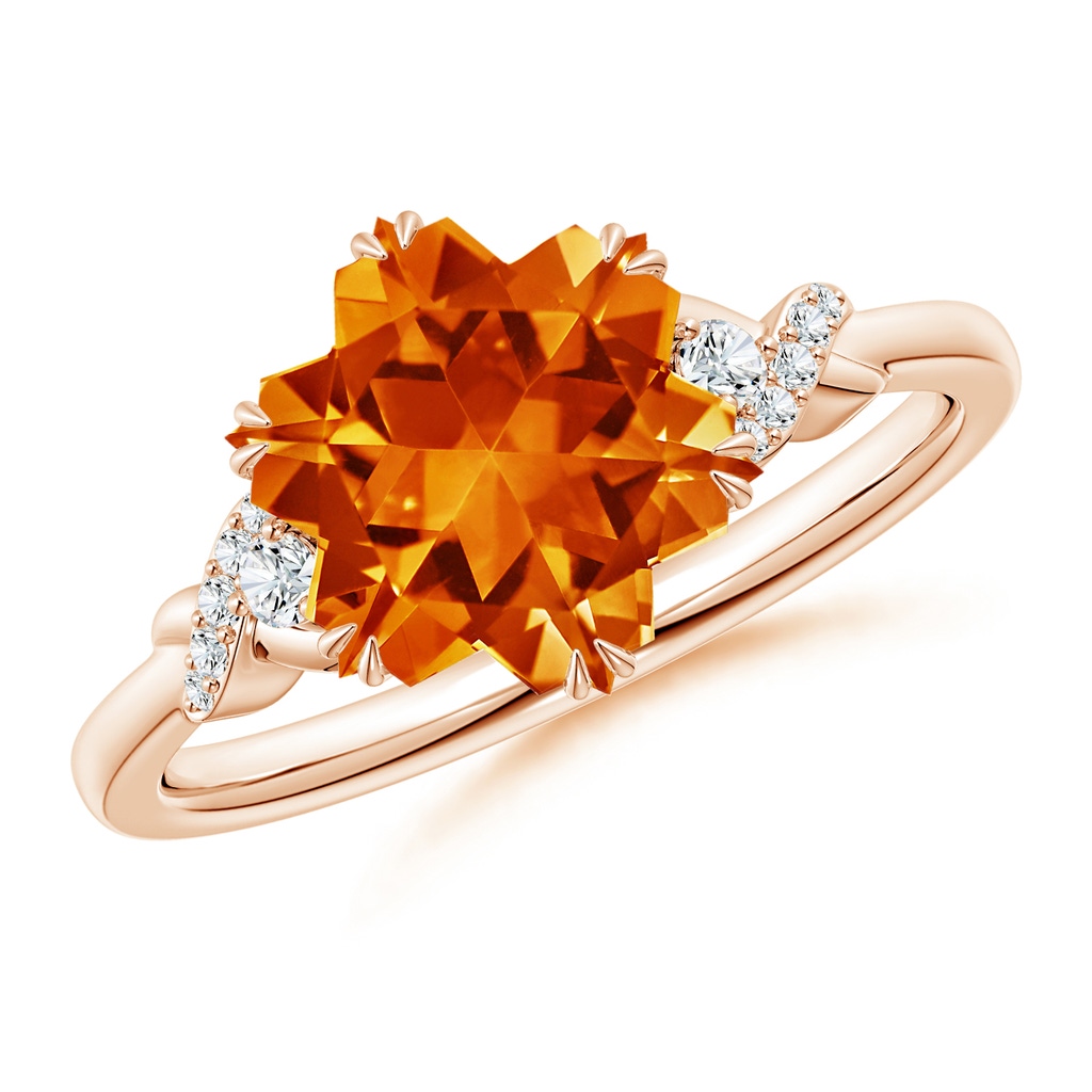 10mm AAAA Snowflake-Cut Citrine Criss-Cross Shank Ring in Rose Gold