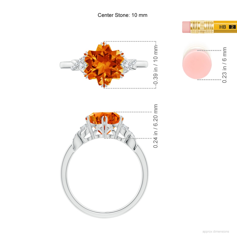 10mm AAAA Snowflake-Cut Citrine Criss-Cross Shank Ring in White Gold ruler