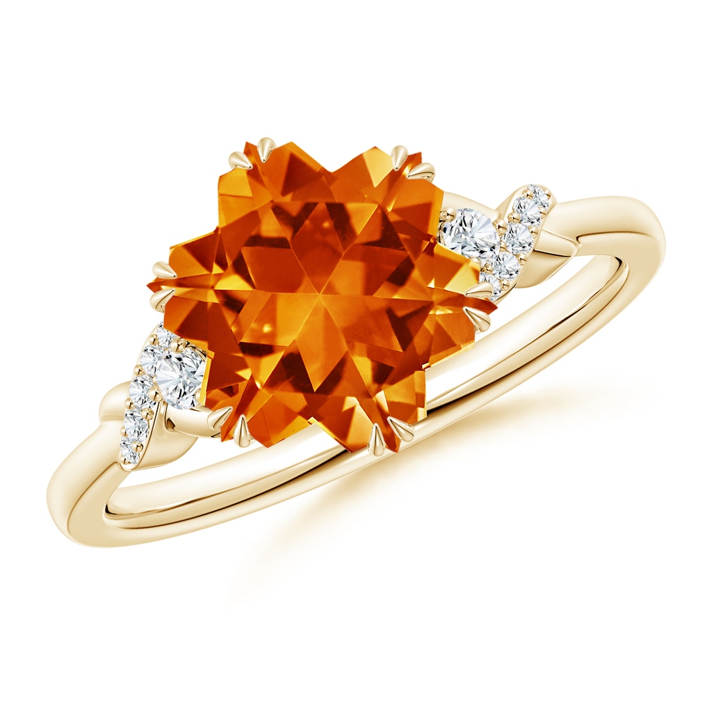 10mm AAAA Snowflake-Cut Citrine Criss-Cross Shank Ring in Yellow Gold