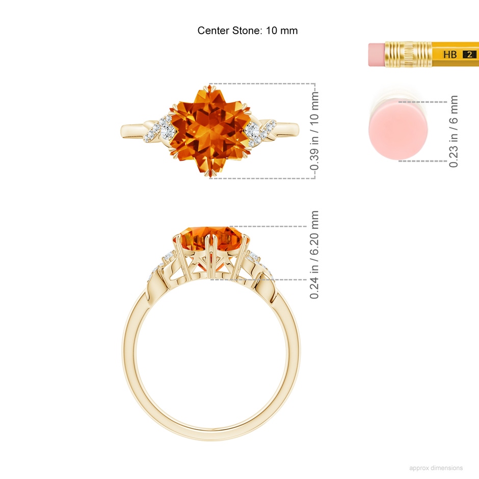 10mm AAAA Snowflake-Cut Citrine Criss-Cross Shank Ring in Yellow Gold ruler