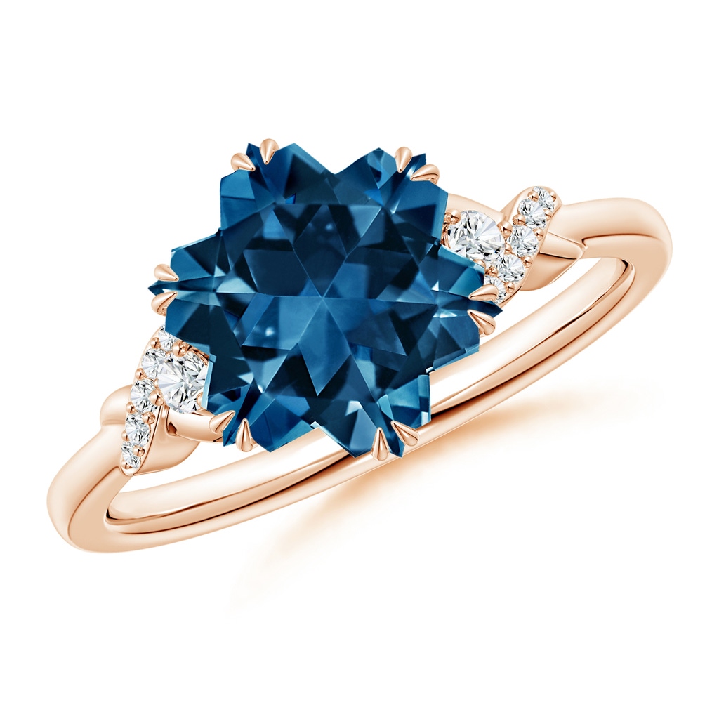 10mm AAAA Snowflake-Cut London Blue Topaz Criss-Cross Shank Ring in Rose Gold
