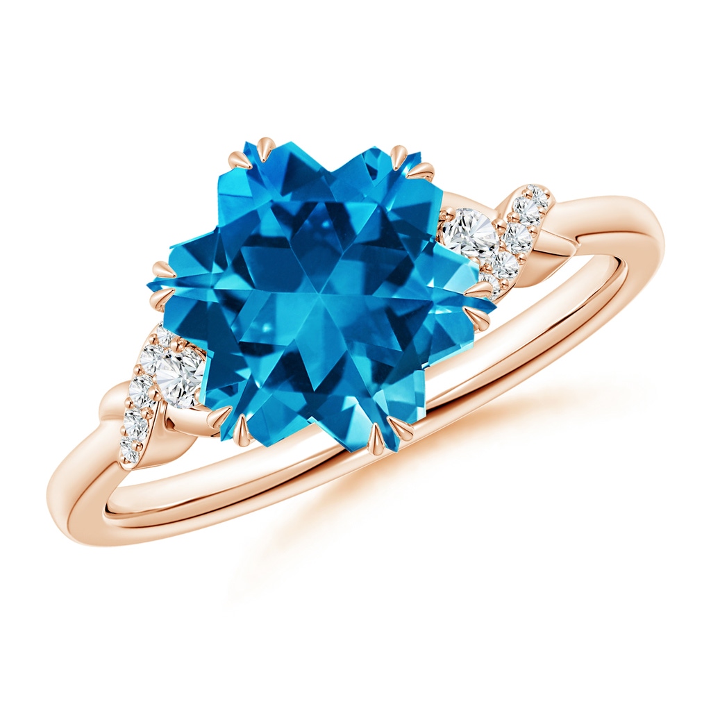 10mm AAAA Snowflake-Cut Swiss Blue Topaz Criss-Cross Shank Ring in Rose Gold