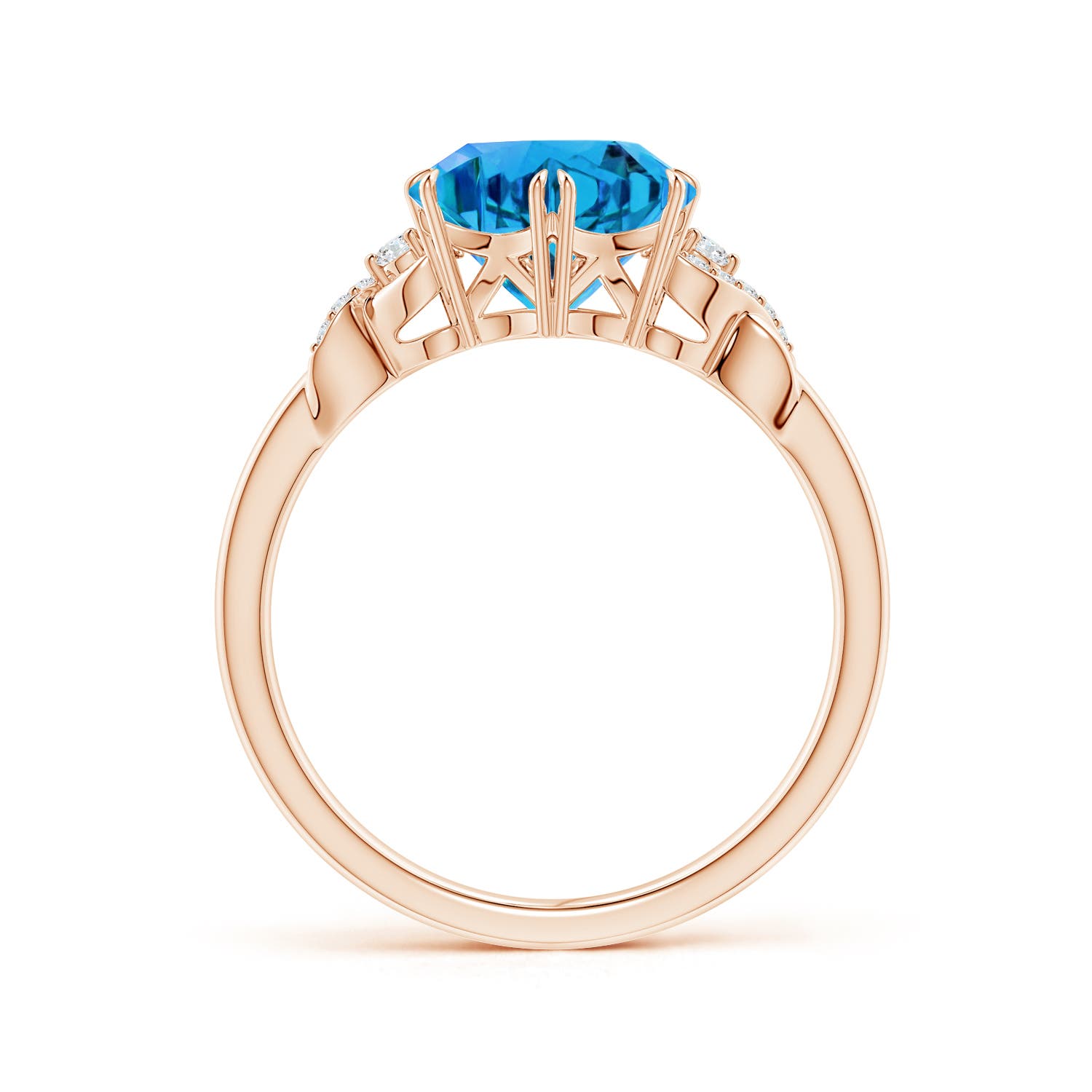 10mm AAAA Snowflake-Cut Swiss Blue Topaz Criss-Cross Shank Ring in Rose Gold