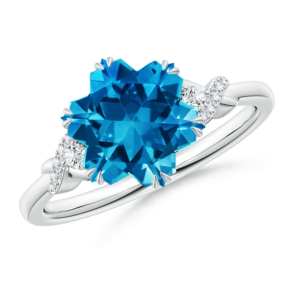 10mm AAAA Snowflake-Cut Swiss Blue Topaz Criss-Cross Shank Ring in White Gold