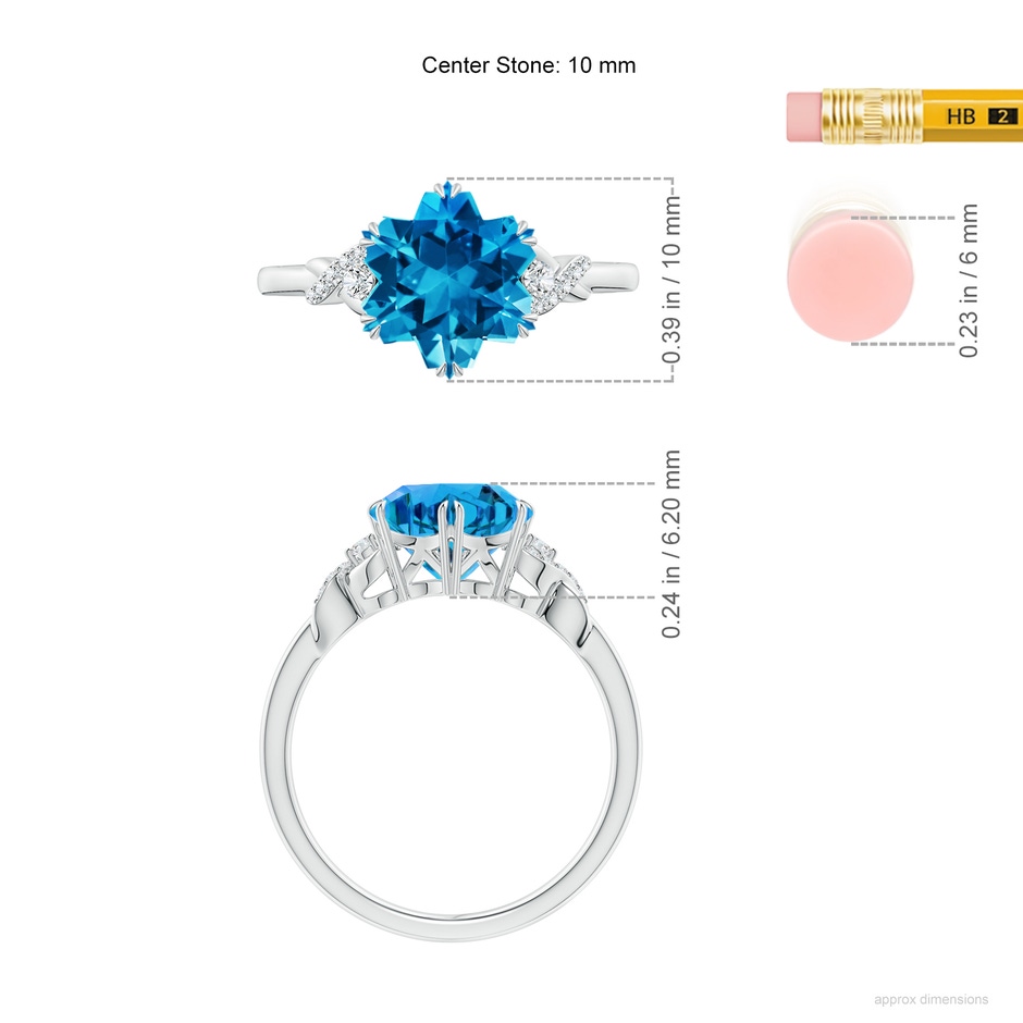 10mm AAAA Snowflake-Cut Swiss Blue Topaz Criss-Cross Shank Ring in White Gold ruler