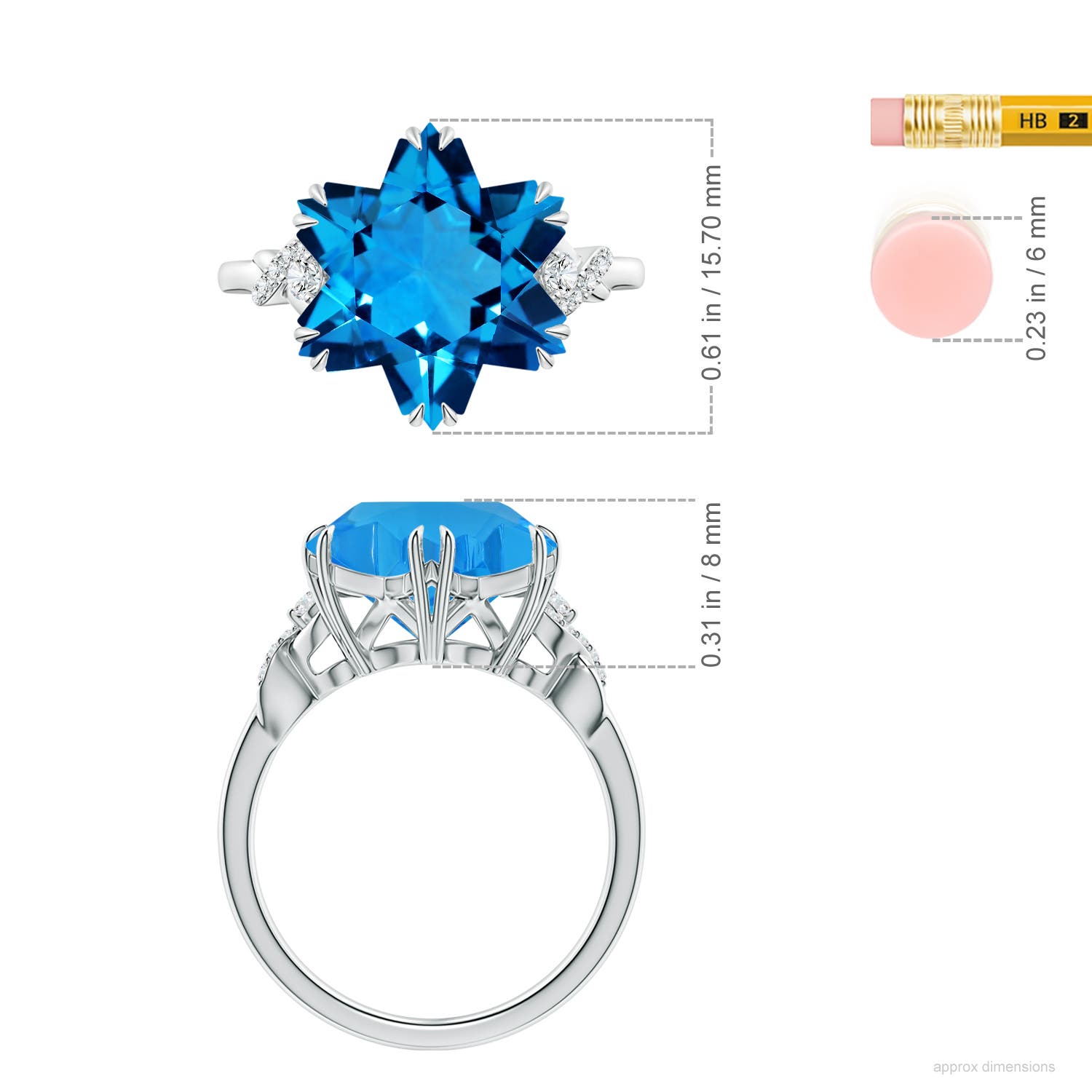 GIA Certified Snowflake-Cut Swiss Blue Topaz Criss-Cross Shank Ring