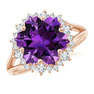 12mm AAAA Snowflake-Cut Amethyst Halo Split Shank Ring in 9K Rose Gold