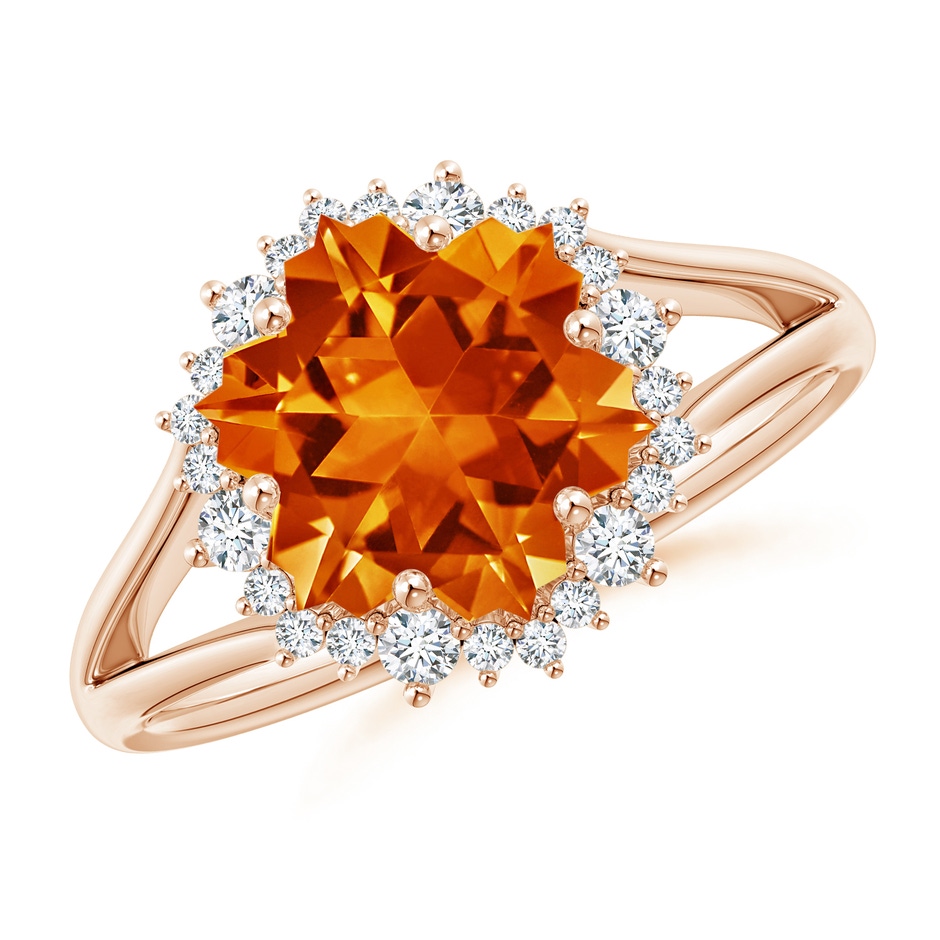 10mm AAAA Snowflake-Cut Citrine Halo Split Shank Ring in Rose Gold 