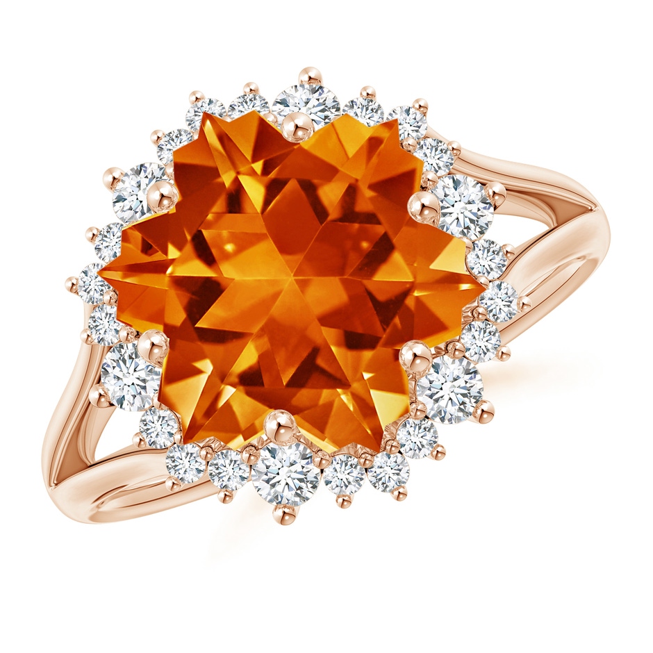 12mm AAAA Snowflake-Cut Citrine Halo Split Shank Ring in Rose Gold 