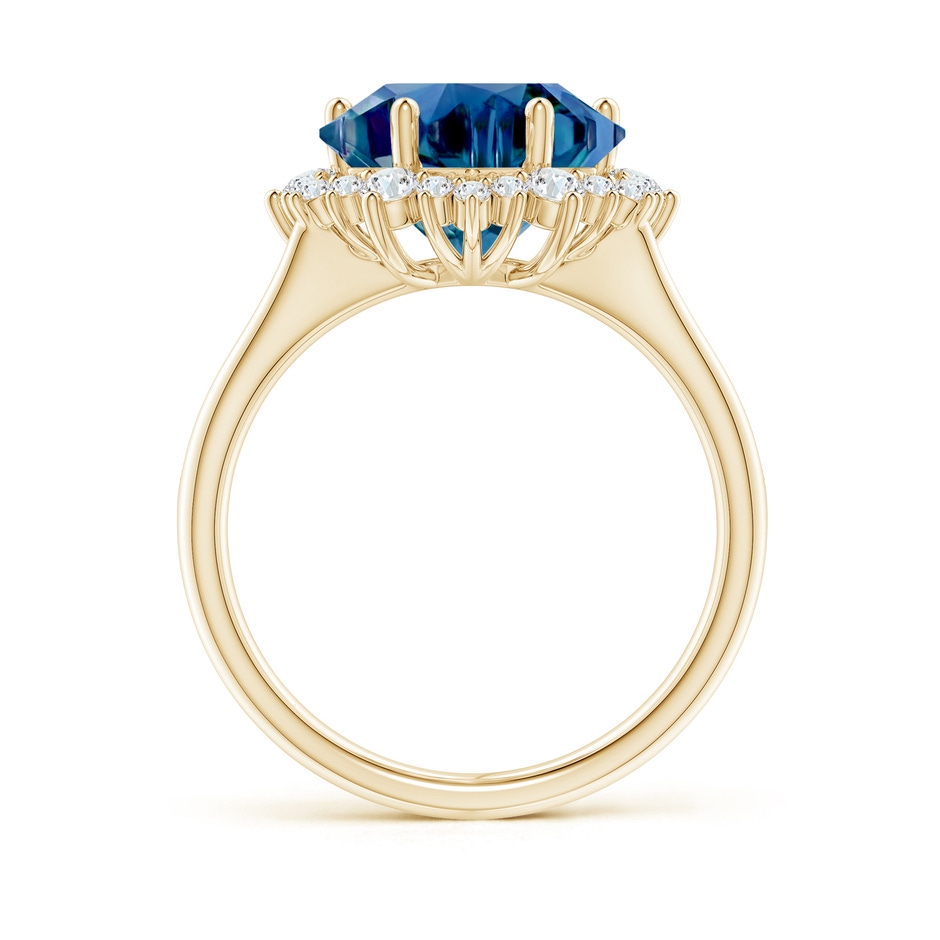 12mm AAAA Snowflake-Cut London Blue Topaz Halo Split Shank Ring in 9K Yellow Gold side-1